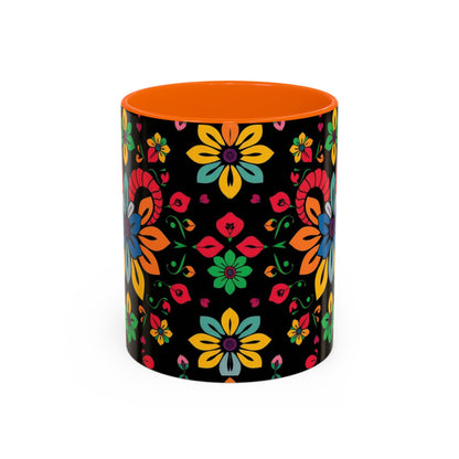 Accent Coffee Mug, Aries, Zodiac v3, Flower Pattern, (11, 15oz)