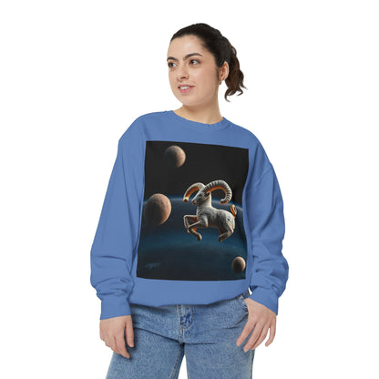 Garment-Dyed Sweatshirt, Unisex, Space Animal Design v1, Aries