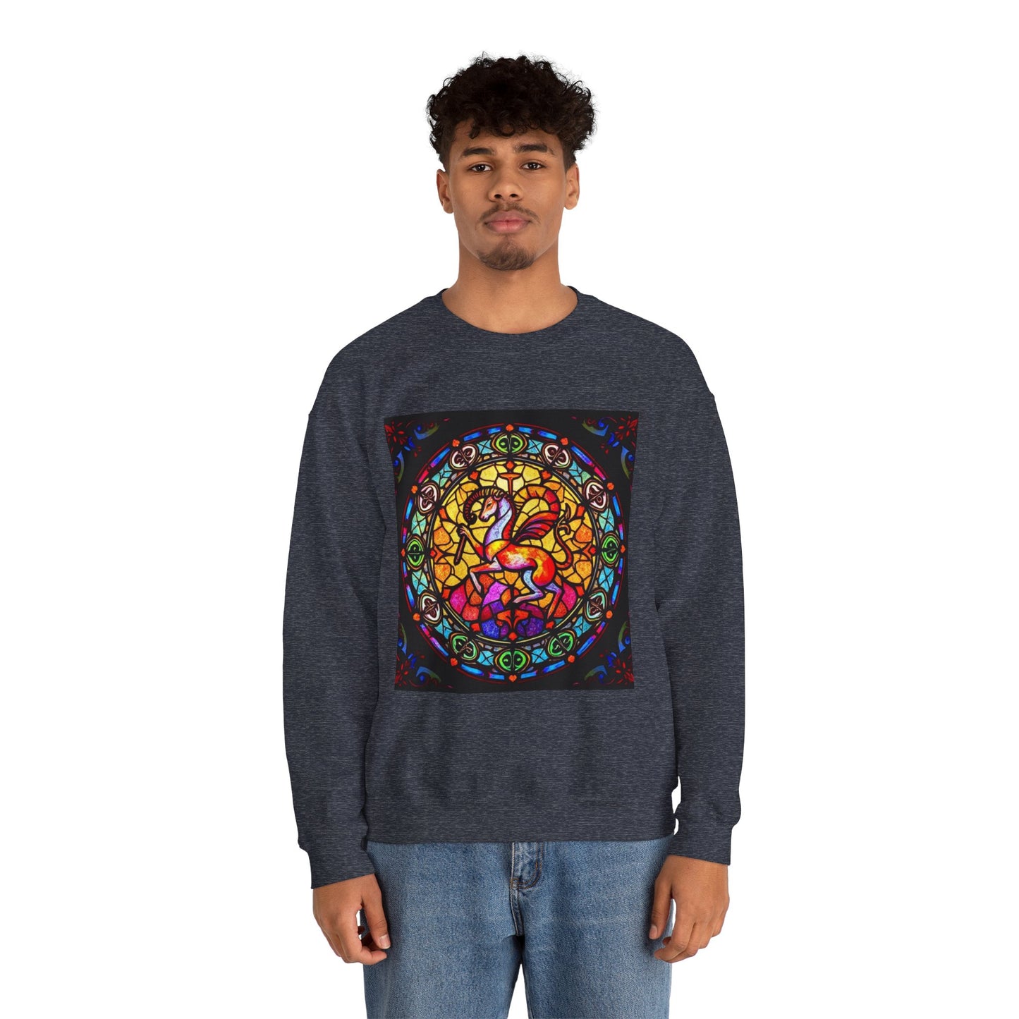 Unisex Heavy Blend™ Crewneck Sweatshirt, Glass 1, Aries Zodiac Design