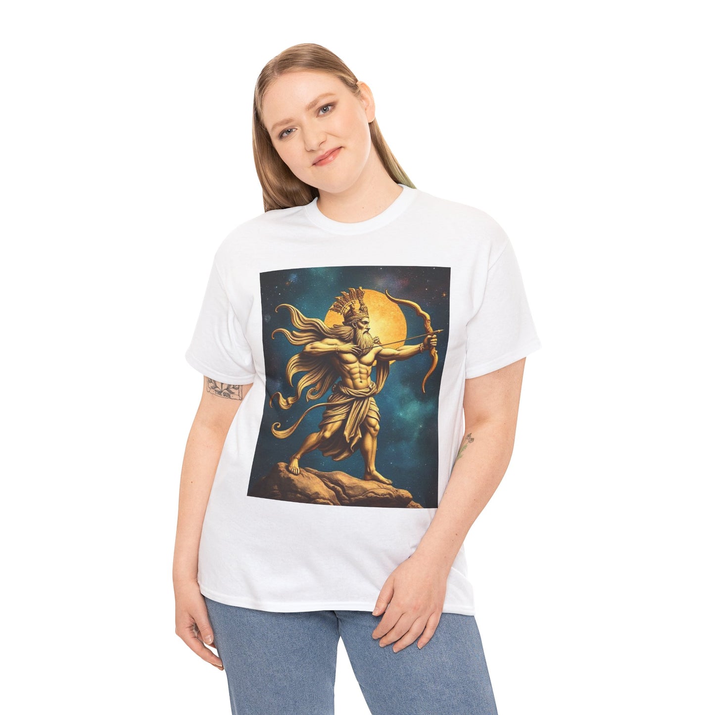 Unisex Heavy Cotton T-Shirt, Midnight Arrow v1, Sagittarius Zodiac Design