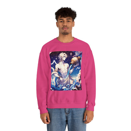 Unisex Heavy Blend™ Crewneck Sweatshirt, Anime Aqua God, Aquarius Zodiac Design