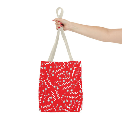 Tote Bag, Aquarius Zodiac Sign, AOP, (Red, White)