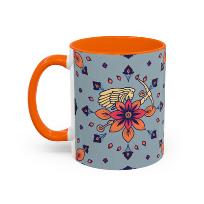 Accent Coffee Mug, Sagittarius, Zodiac v3. Flower Pattern, (11, 15oz)