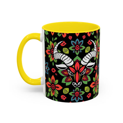 Accent Coffee Mug, Taurus, Zodiac v2. Flower Pattern, (11, 15oz)