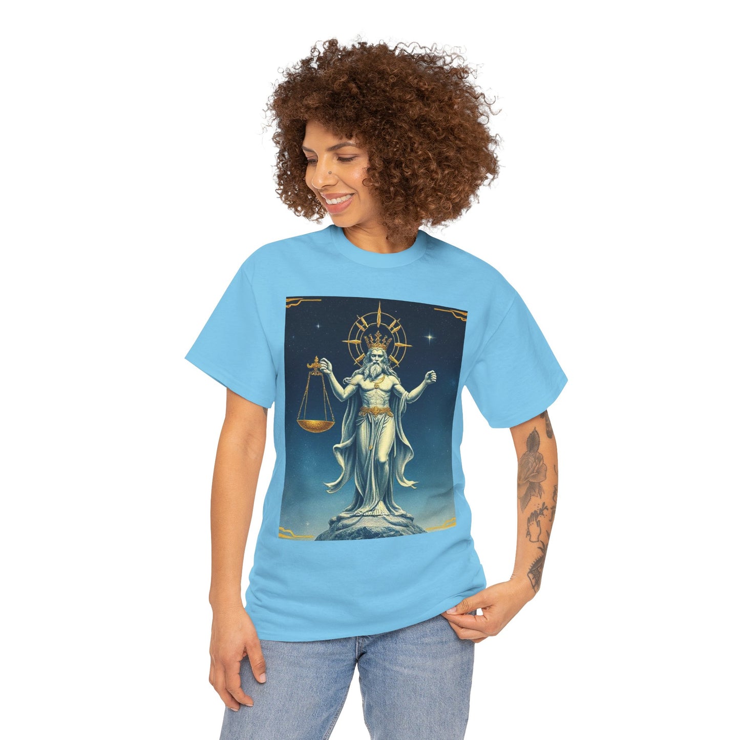 Unisex Heavy Cotton T-Shirt, Space, Libra God, Zodiac Design
