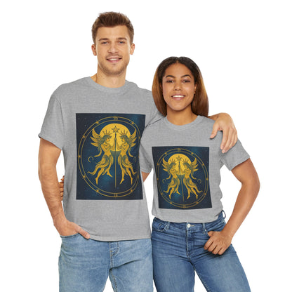 Unisex Heavy Cotton T-Shirt, Space Angel Twins v4, Gemini Zodiac Design