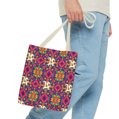 Tote Bag (AOP), Aquarius, Zodiac v2, Flower Pattern