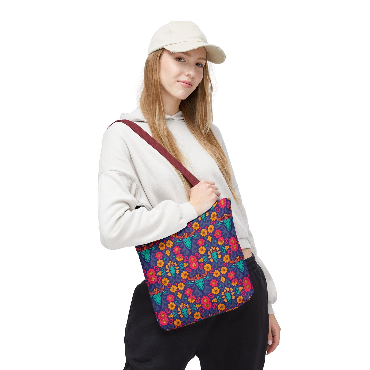 Tote Bag, (AOP), Taurus, Zodiac v1, Flower Pattern
