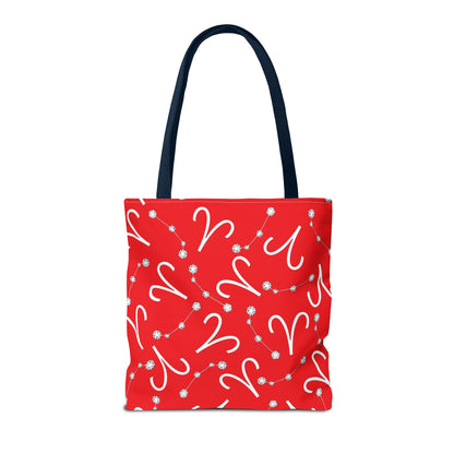 Tote Bag, Aries Zodiac Sign, AOP, (Red, White)