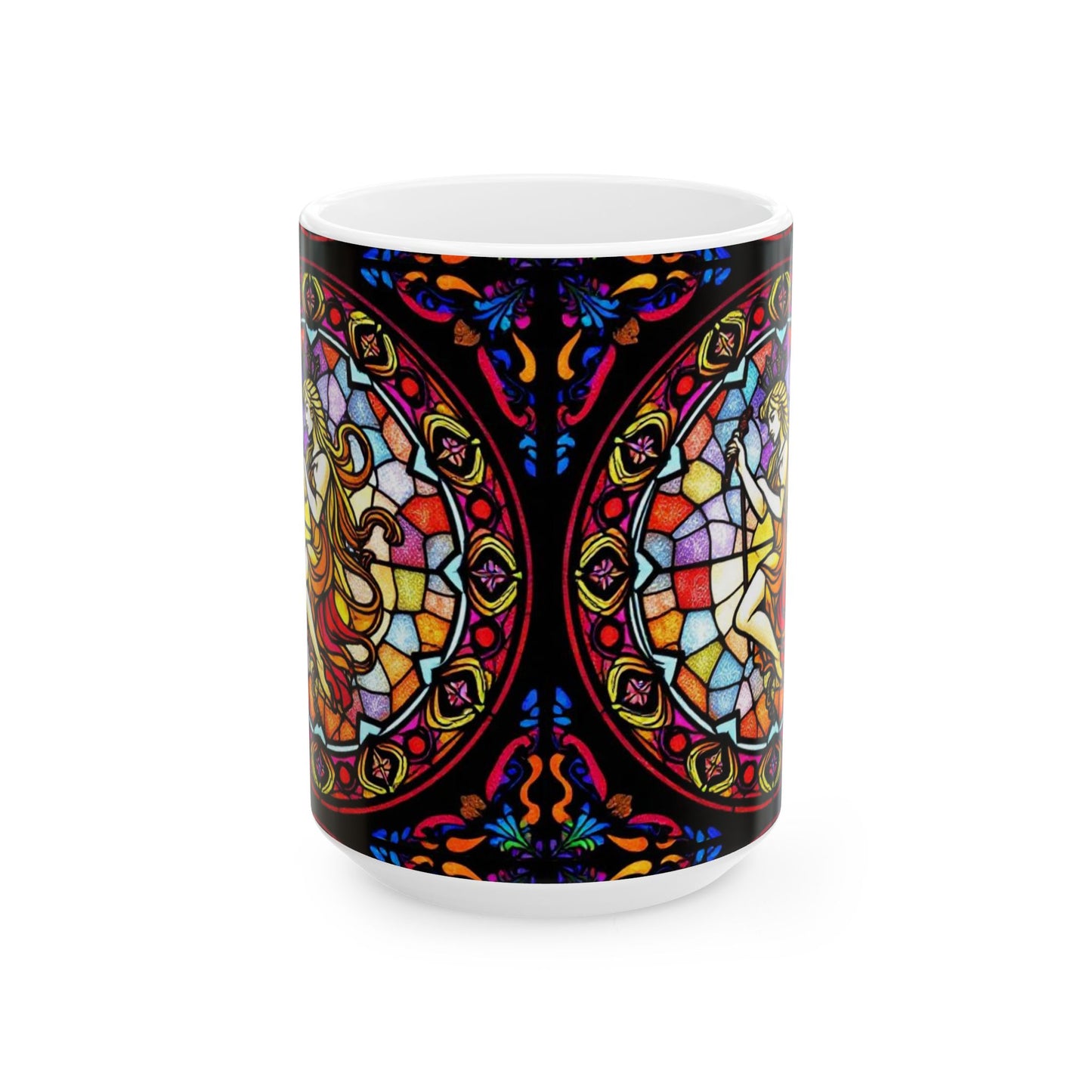 Ceramic Mug, (11oz, 15oz), Ceramic Coffee Mug, AOP, Glass Design, Virgo Zodiac