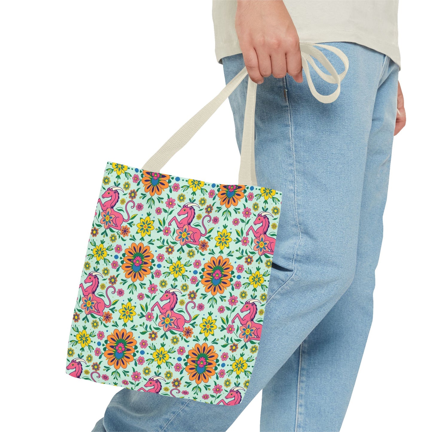 Tote Bag (AOP), Aquarius, Zodiac, Flower Pattern
