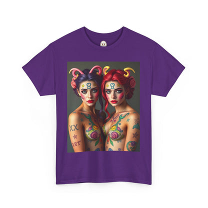 Unisex Heavy Cotton T-Shirt, Gemini, Zodiac v3, Sexy Art