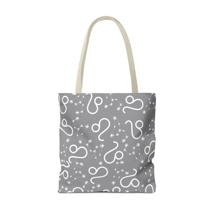 Tote Bag, Leo Zodiac Sign, AOP, (Grey, White)
