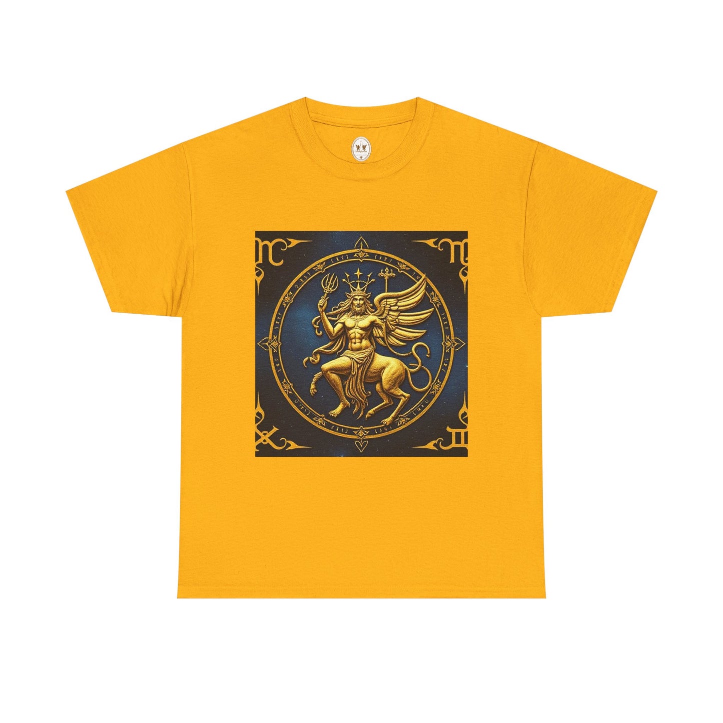 Unisex Heavy Cotton T-Shirt, Gold Angel, Symbol, Virgo Zodiac Design