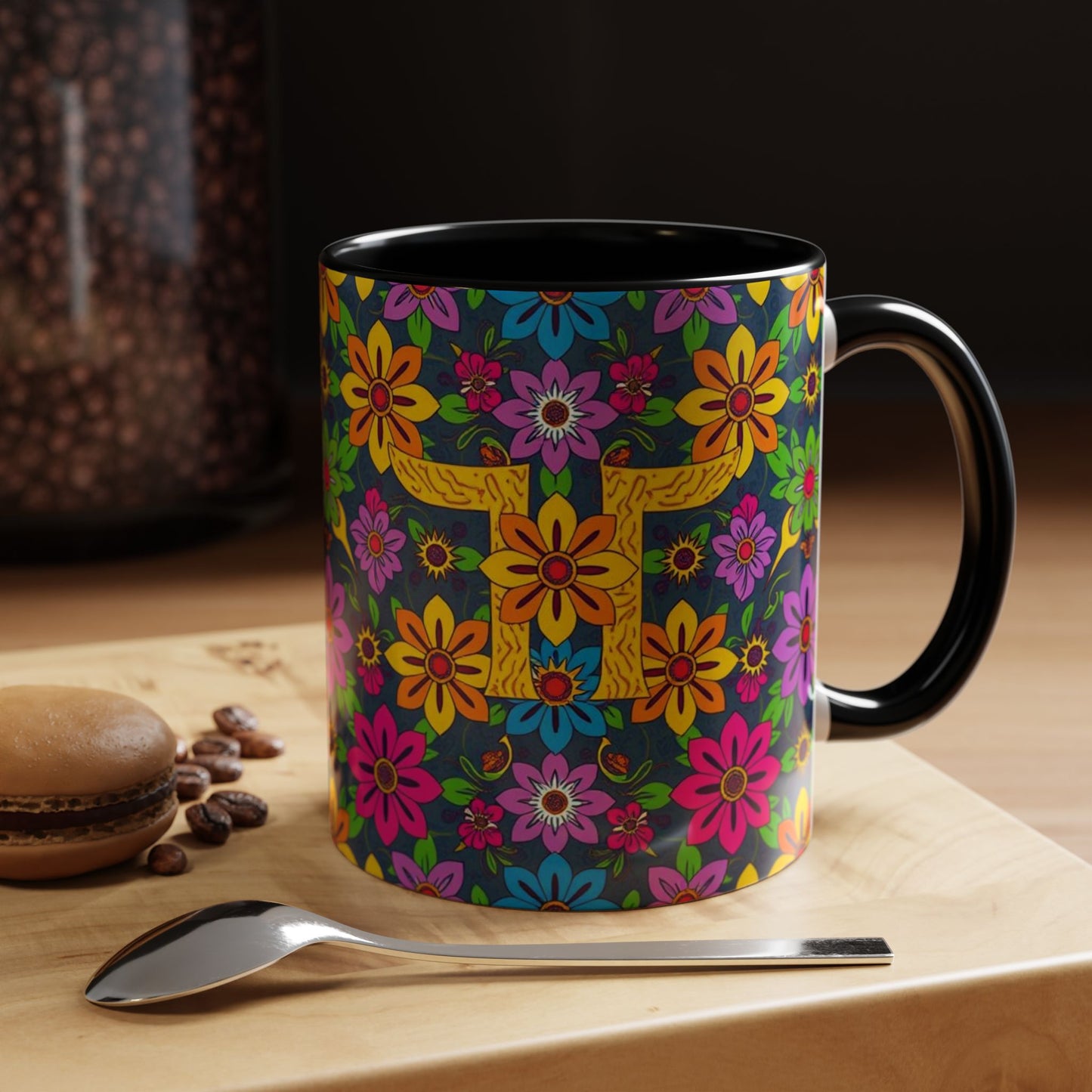 Accent Coffee Mug, Gemini, Zodiac v3, Flower Pattern, (11, 15oz)