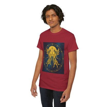 Unisex Heavy Cotton T-Shirt, Space Twins v3, Gemini Zodiac Design
