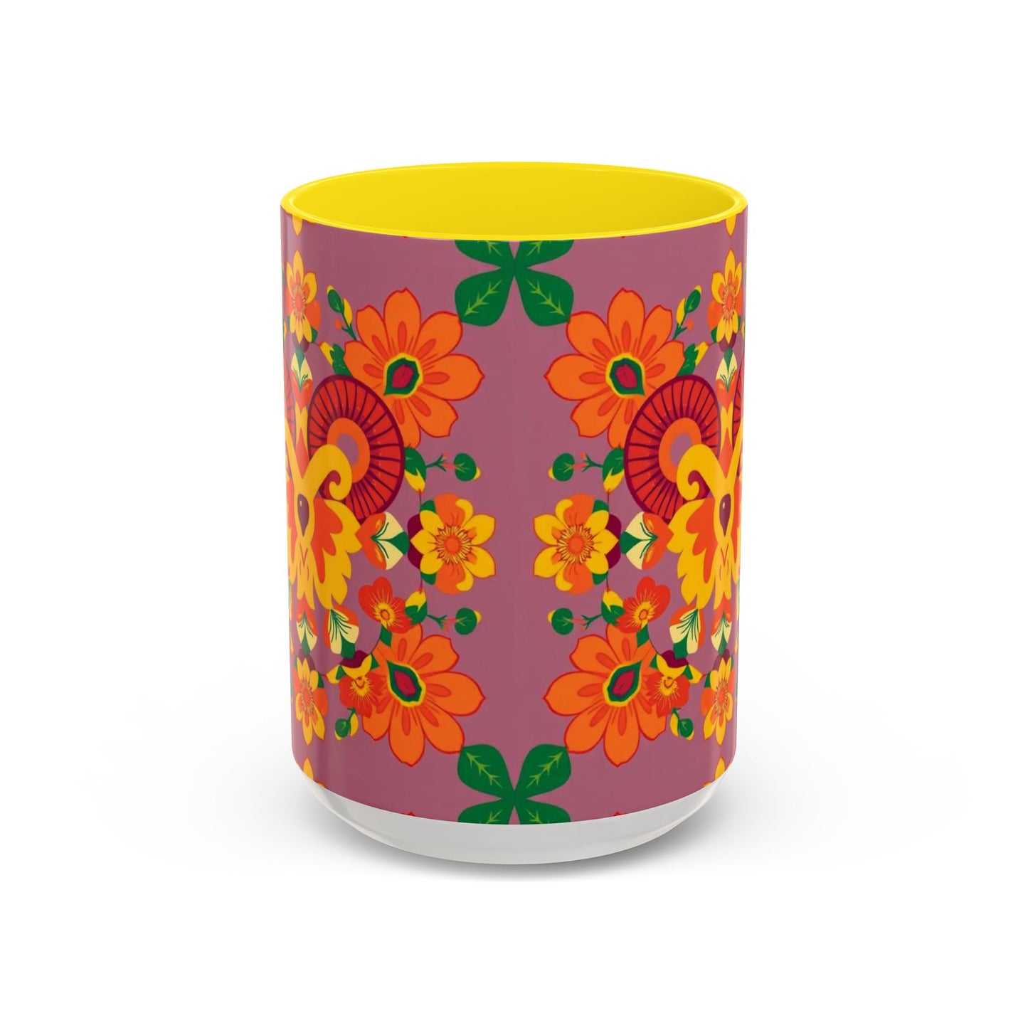 Accent Coffee Mug, Aries, Zodiac v1, Flower Pattern, (11, 15oz)