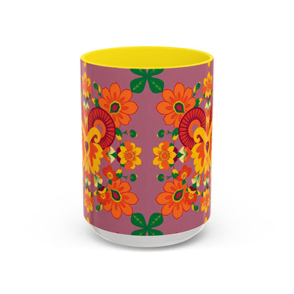 Accent Coffee Mug, Aries, Zodiac v1, Flower Pattern, (11, 15oz)