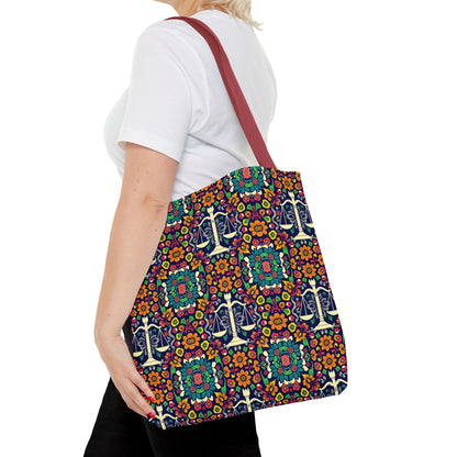 Tote Bag, (AOP), Libra, Zodiac v1, Flower Pattern