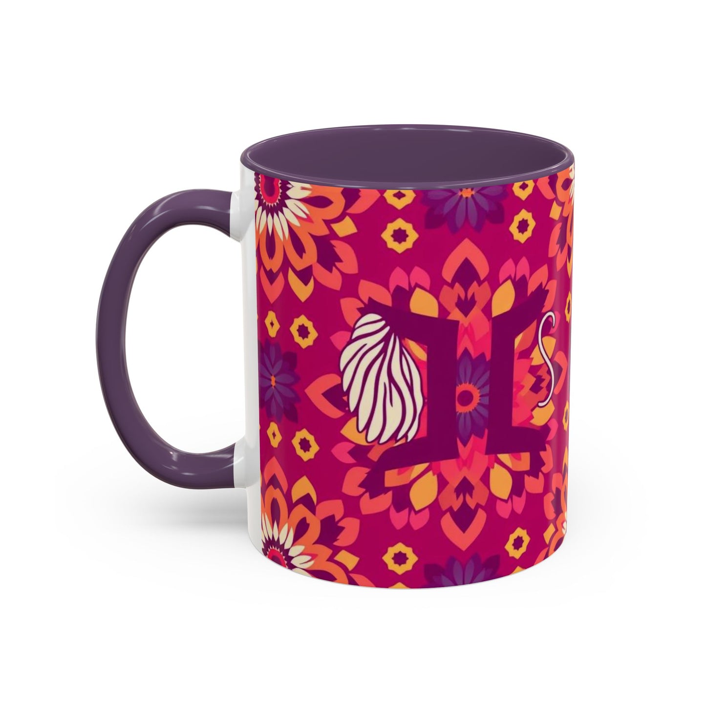 Accent Coffee Mug, Gemini, Zodiac v1, Flower Pattern, (11, 15oz)
