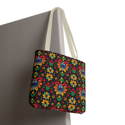 Tote Bag, (AOP), Aries, Zodiac v3, Flower Pattern