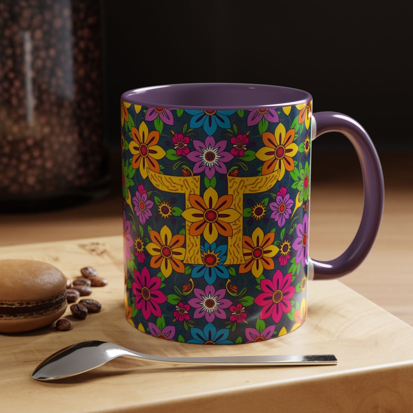 Accent Coffee Mug, Gemini, Zodiac v3, Flower Pattern, (11, 15oz)