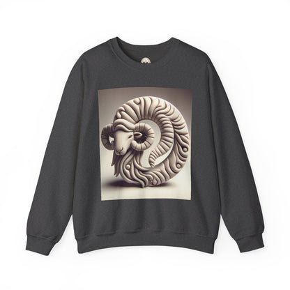 Unisex Heavy Blend™ Crewneck Sweatshirt, Round Statue, Aries Zodiac Design
