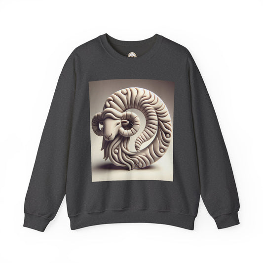 Unisex Heavy Blend™ Crewneck Sweatshirt, Round Statue, Aries Zodiac Design