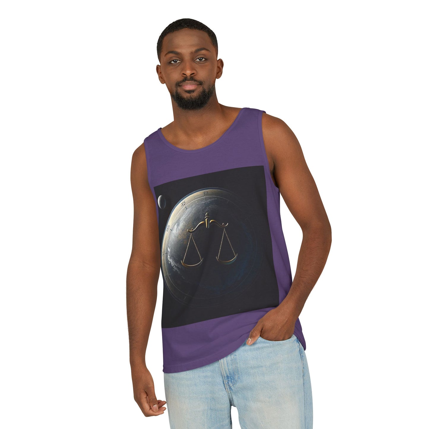 Unisex Garment-Dyed, Tank Top, Libra Design, Space Scale v1, 100% US cotton