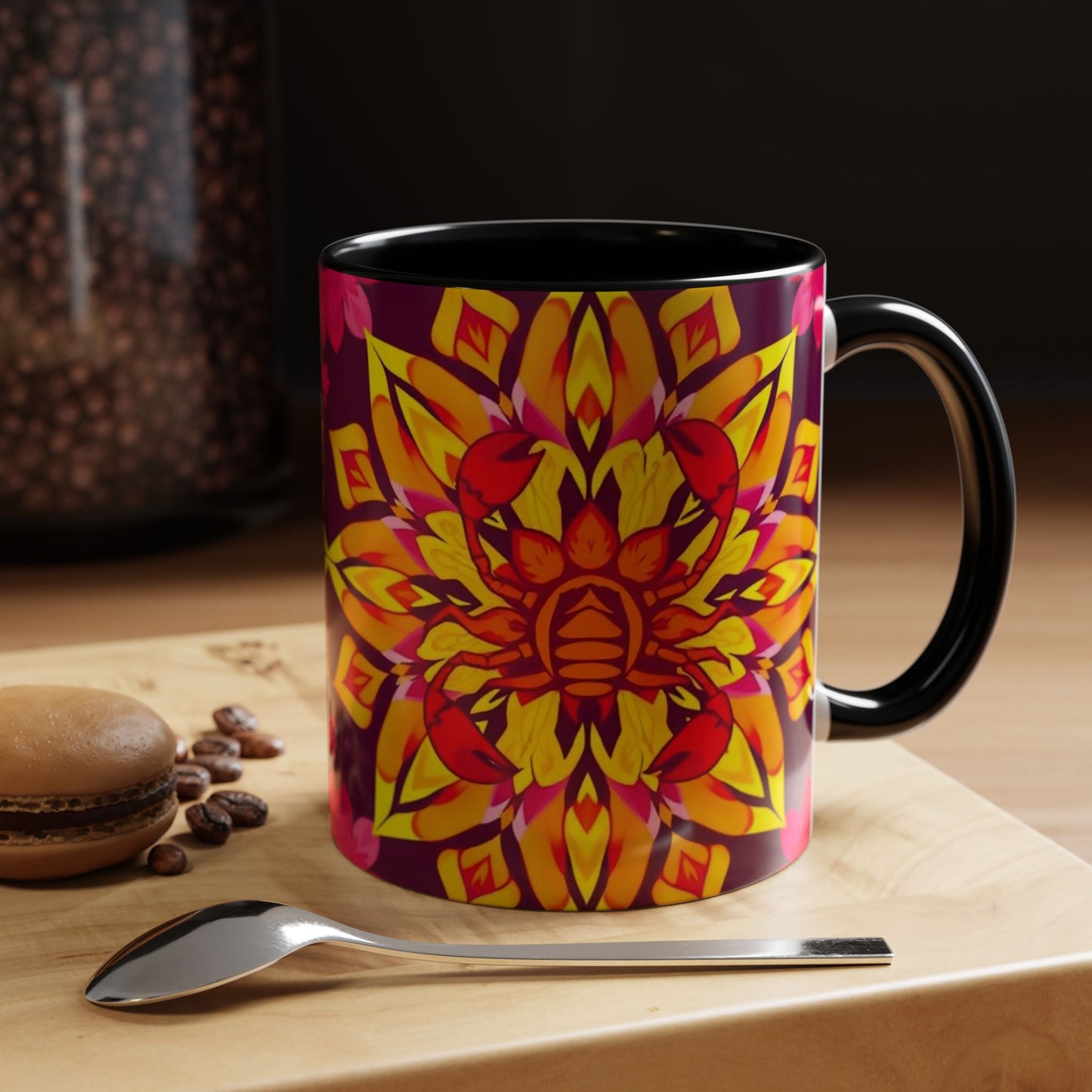 Accent Coffee Mug, Scorpio, Zodiac v1. Flower Pattern, (11, 15oz)