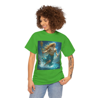 Unisex Heavy Cotton T-Shirt, Aquarius God 4v, Zodiac Design