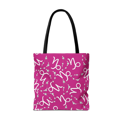 Tote Bag, Capricorn Zodiac Sign, AOP, (Pink, White)