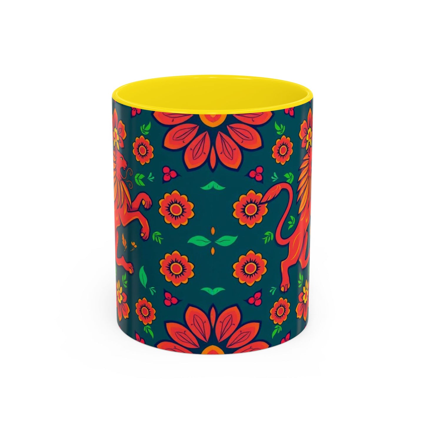 Accent Coffee Mug, Leo, Zodiac v1, Flower Pattern, (11, 15oz)