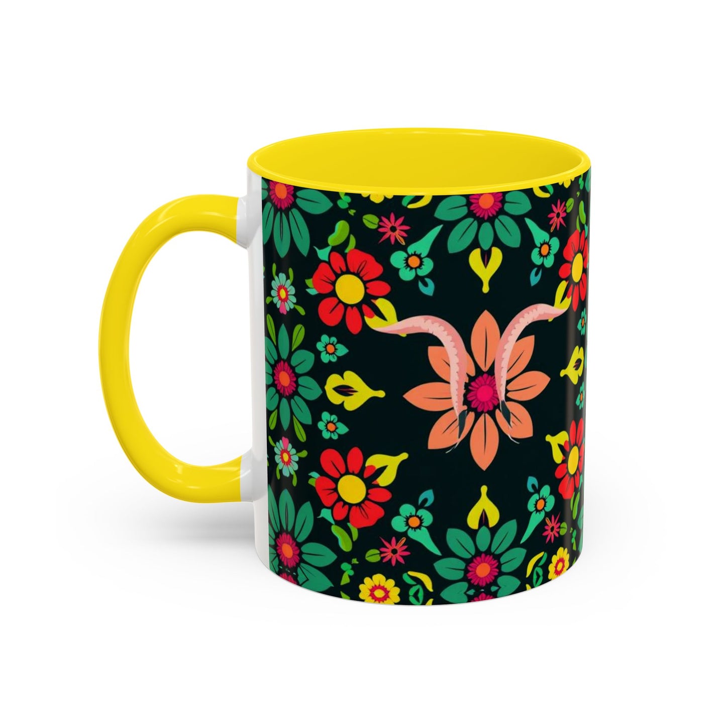 Accent Coffee Mug, Aquarius, Zodiac v4, Flower Pattern, (11, 15oz)