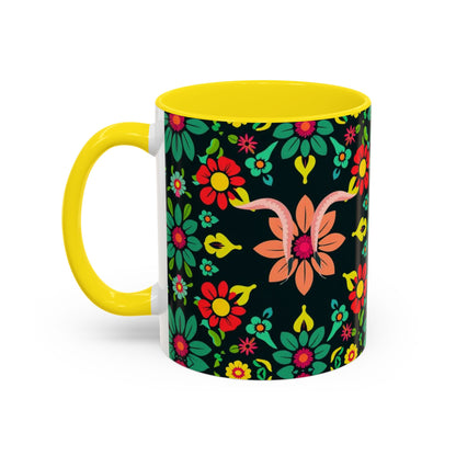 Accent Coffee Mug, Aquarius, Zodiac v4, Flower Pattern, (11, 15oz)
