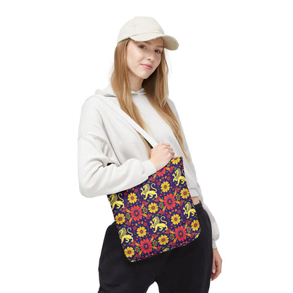 Tote Bag, (AOP), Leo, Zodiac v1, Flower Pattern