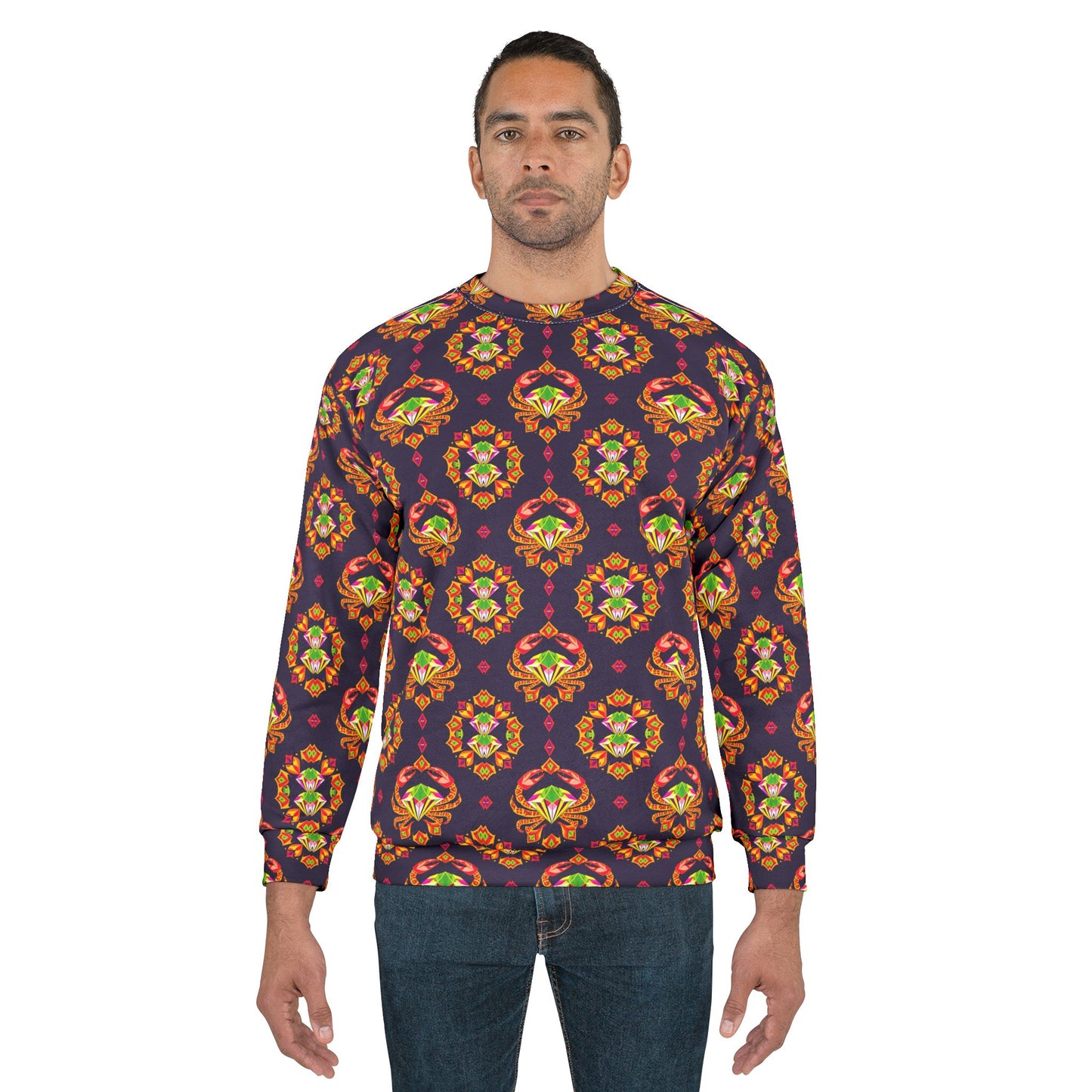 Unisex Sweatshirt (AOP), Cancer, Zodiac v4, Jewel Pattern