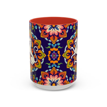 Accent Coffee Mug, Virgo, Zodiac v4. Flower Pattern, (11, 15oz)