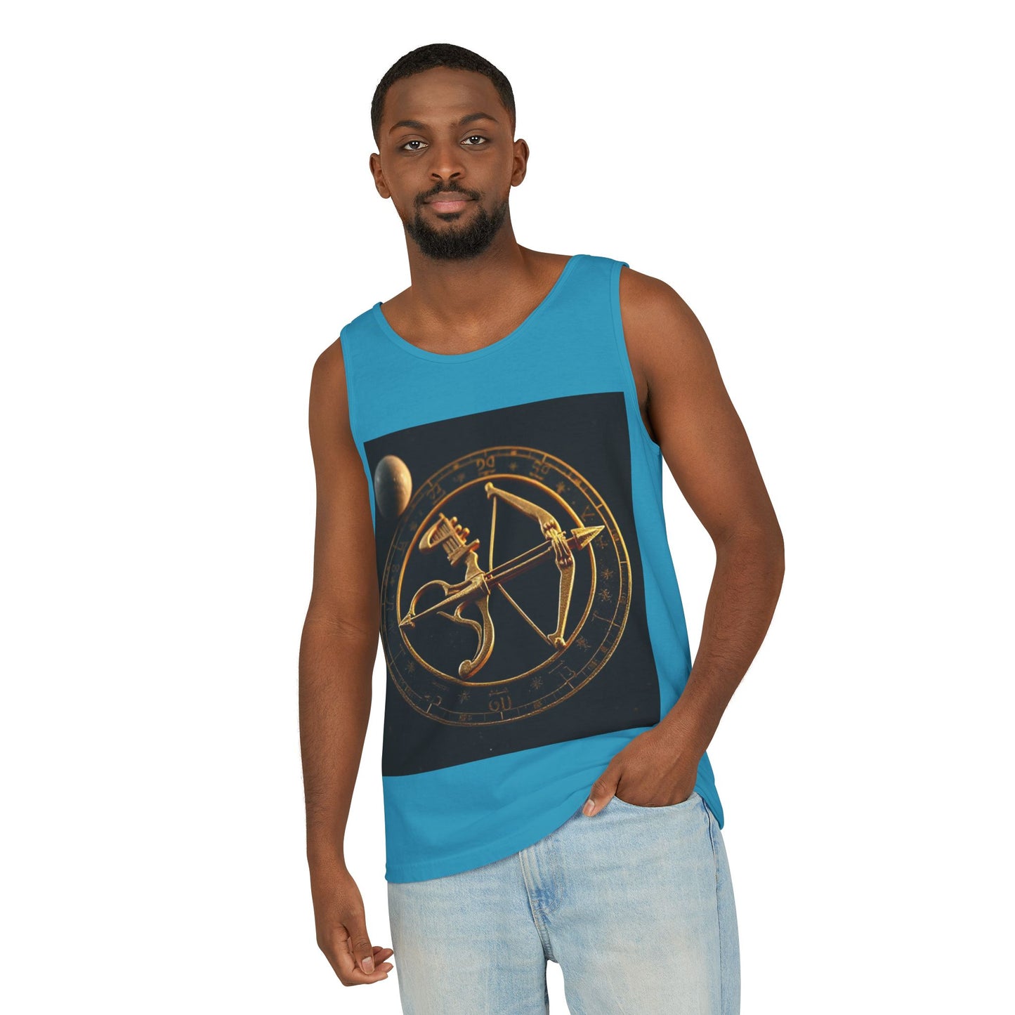Unisex Garment-Dyed, Tank Top, Sagittarius Design, Planet Symbol v1, 100% US cotton