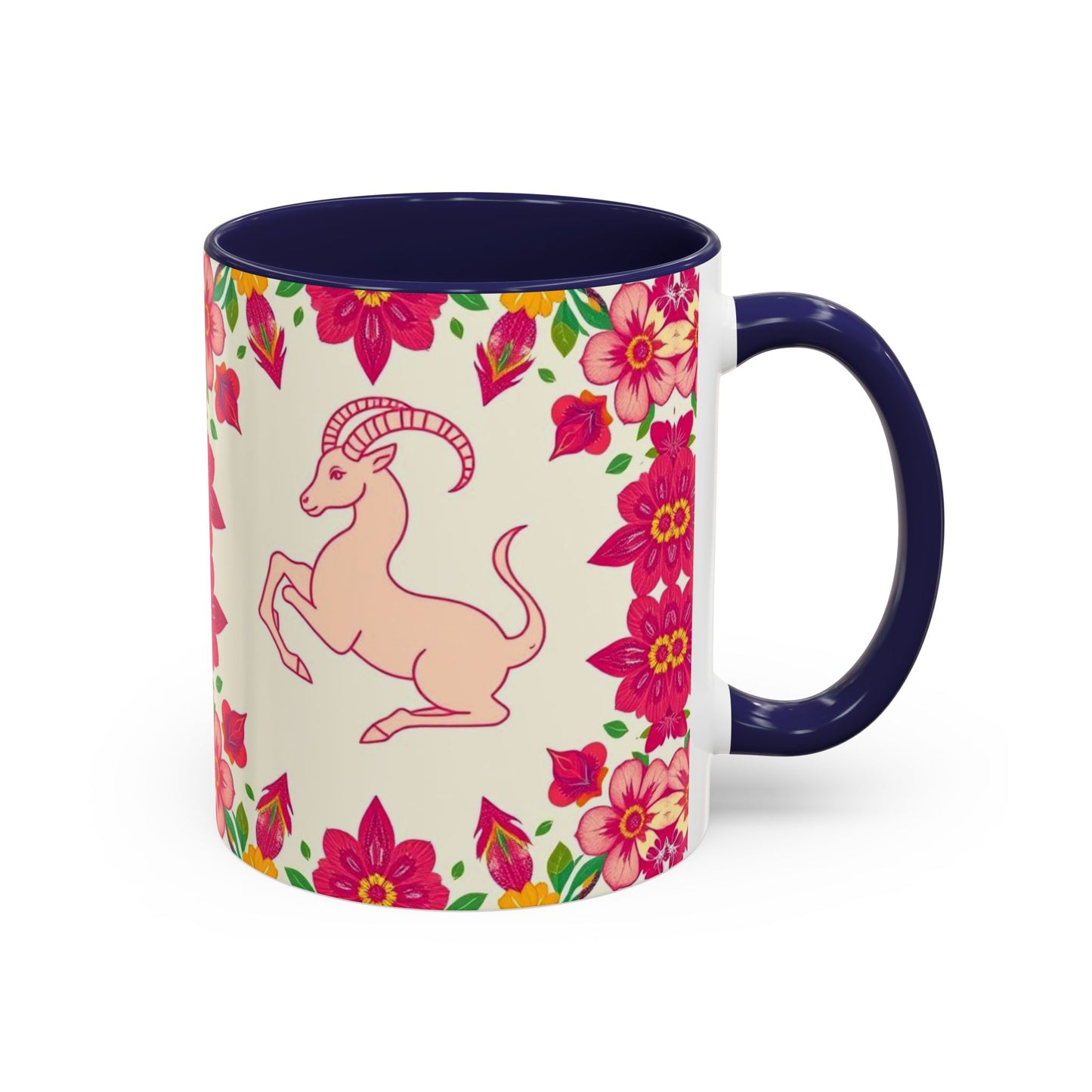 Accent Coffee Mug, Capricorn, Zodiac v2, Flower Pattern, (11, 15oz)
