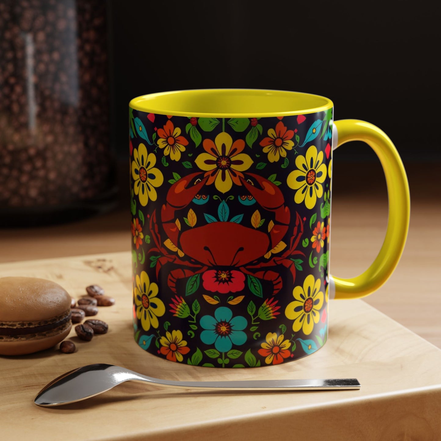 Accent Coffee Mug, Cancer, Zodiac v2, Flower Pattern, (11, 15oz)