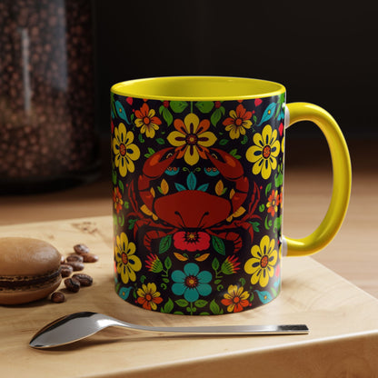Accent Coffee Mug, Cancer, Zodiac v2, Flower Pattern, (11, 15oz)