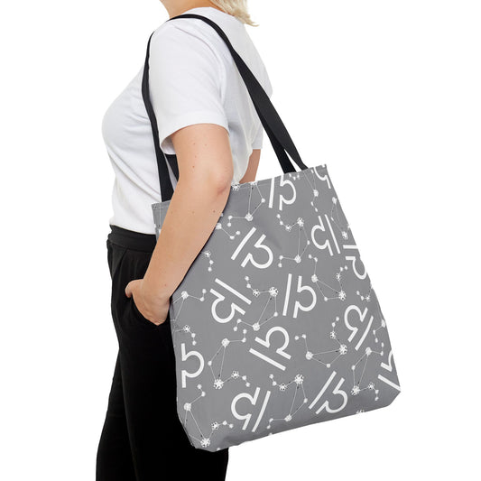 Tote Bag, Libra Zodiac Sign, AOP, (Grey, White)