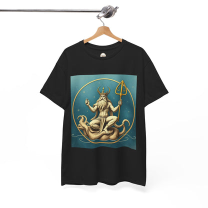 Unisex Heavy Cotton T-Shirt, Aquarius God 3v, Zodiac Design