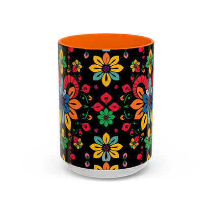 Accent Coffee Mug, Aries, Zodiac v3, Flower Pattern, (11, 15oz)