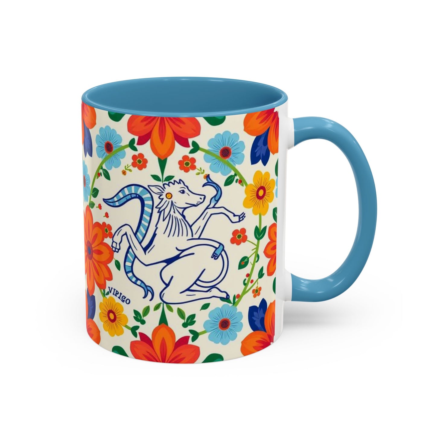 Accent Coffee Mug, Virgo, Zodiac v2. Flower Pattern, (11, 15oz)