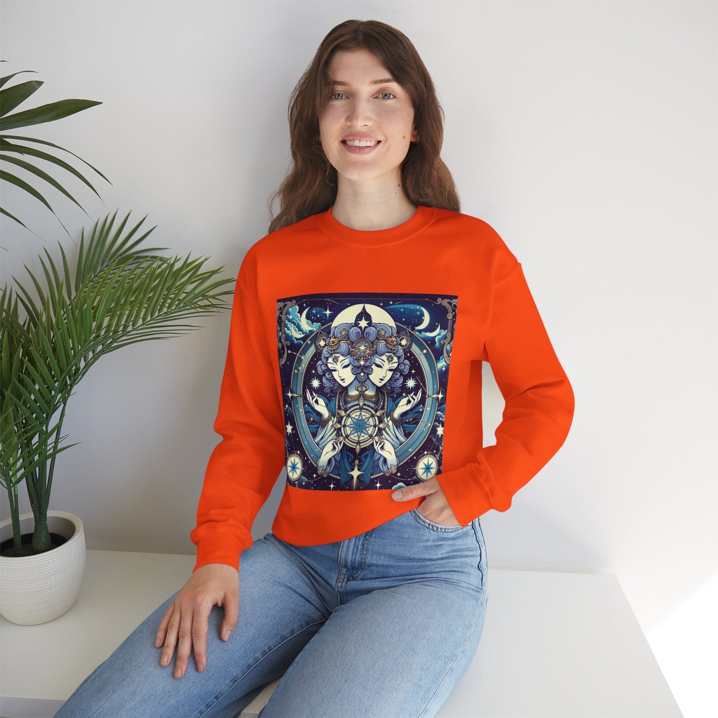 Unisex Heavy Blend™ Crewneck Sweatshirt,Twin Body, Gemini Zodiac Design