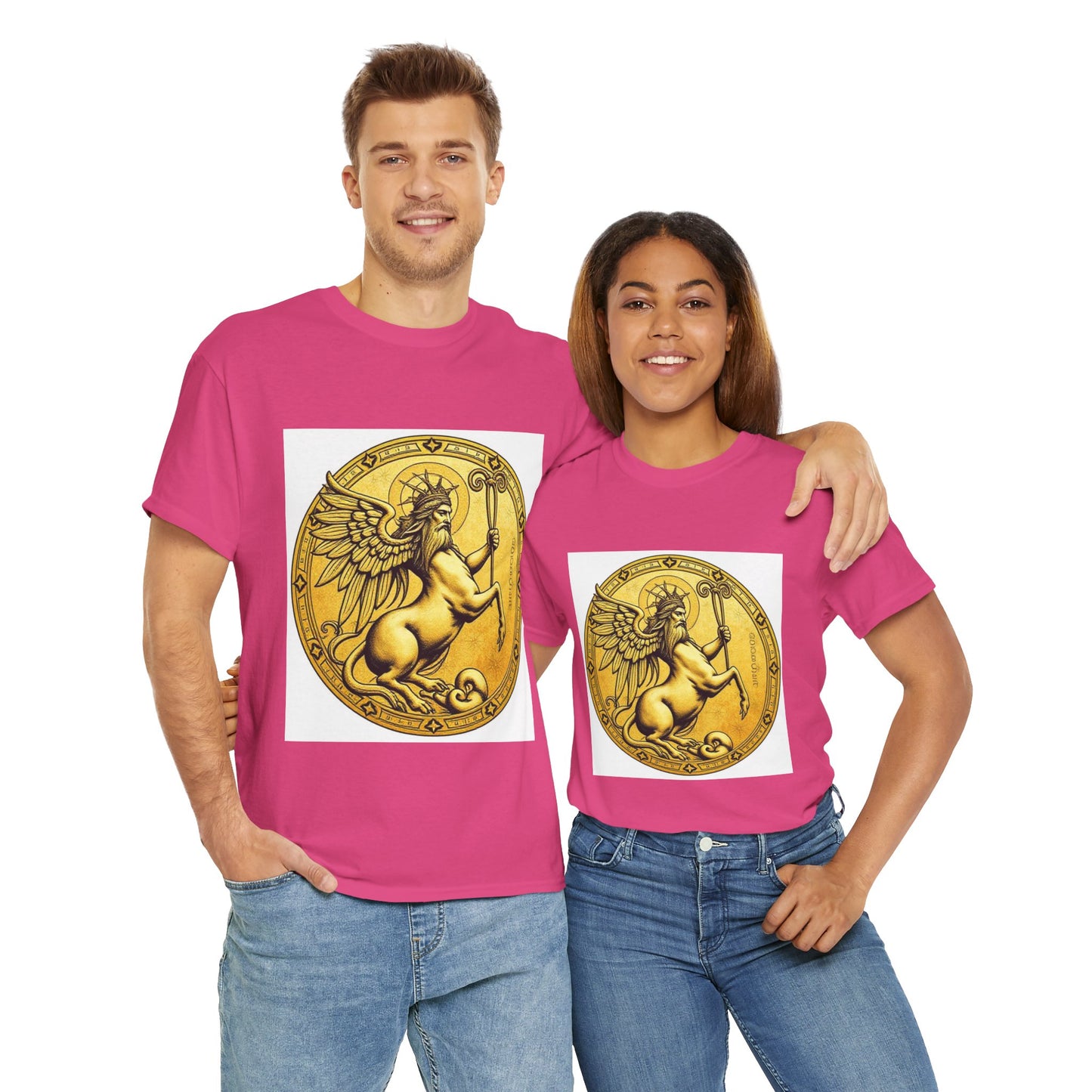 Unisex Heavy Cotton T-Shirt, Golden Angel Coin v1, Virgo Zodiac Design