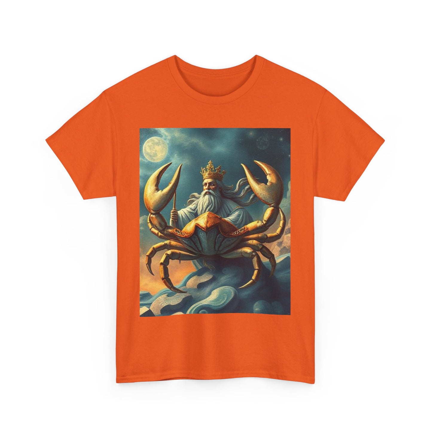 Unisex Heavy Cotton T-Shirt, Crustacean King, Cancer Zodiac Design