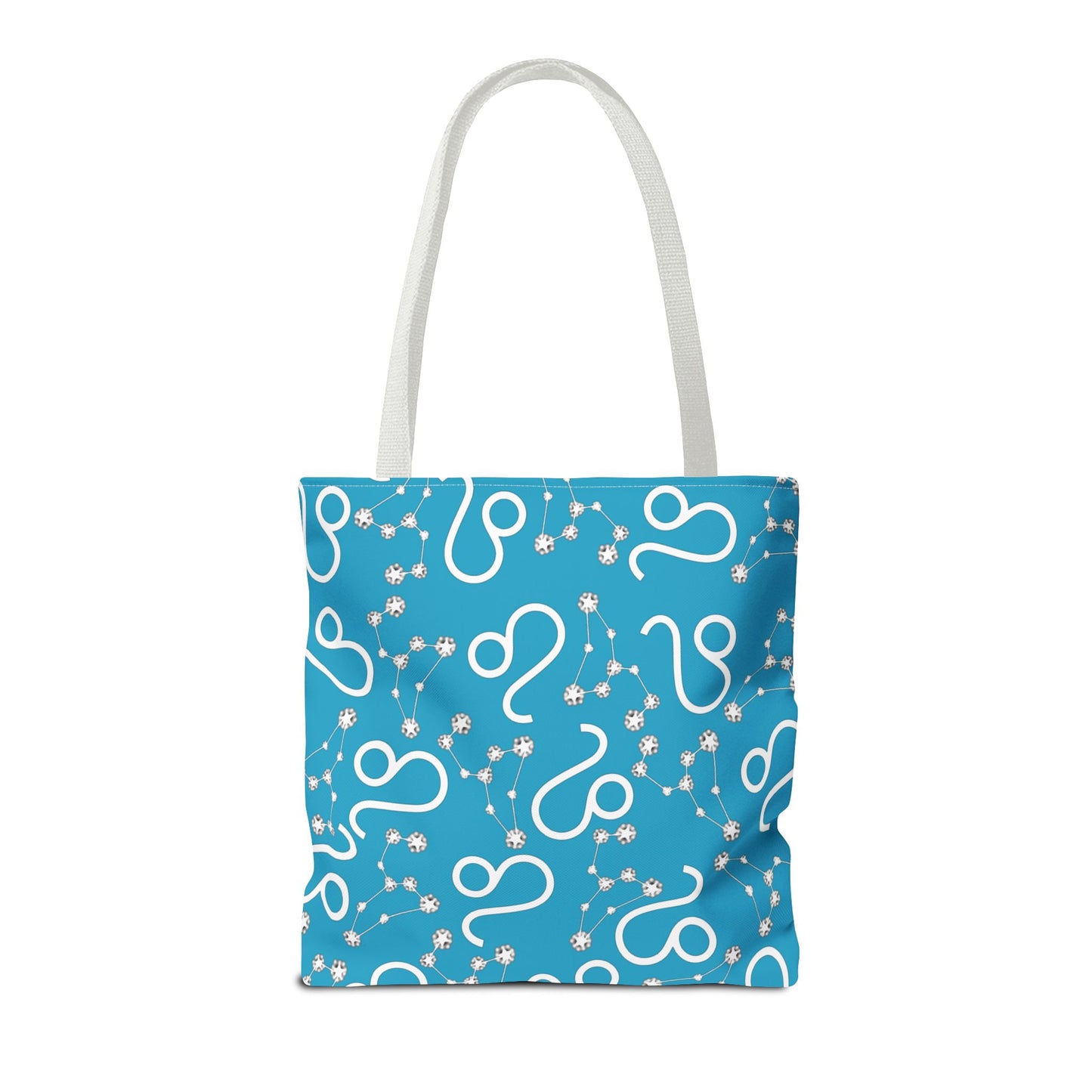 Tote Bag, Leo Zodiac Sign, AOP, (Turquoise, White)